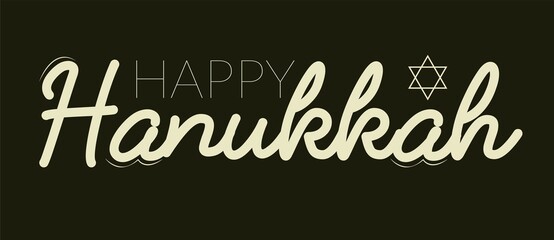 Vector illustration of Happy Hanukkah. Lettering text sign isolated on white background. Judaism symbol. Hanukkah logo for greeting card template
