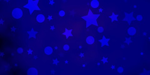 Dark BLUE vector texture with circles, stars.