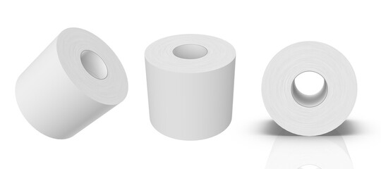 3D rendering - High resolution image white toilet roll template isolated on white background, high quality details - obrazy, fototapety, plakaty