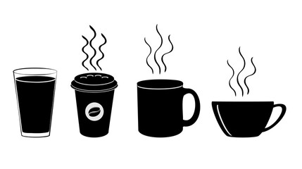 Coffee cup icon. Hot drinks glasses symbols. Flat icons on white. Vector illustration.