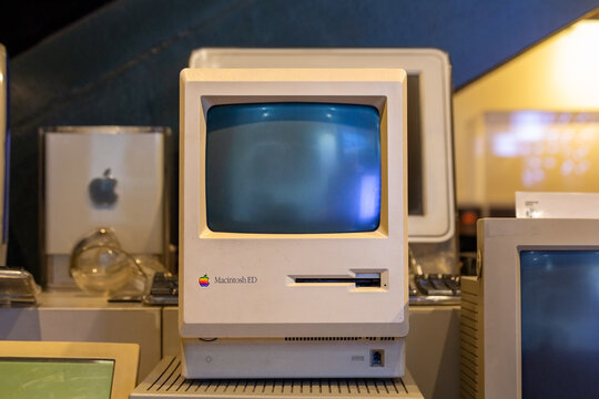 Old Macintosh ED personal computer by Apple along with other models. Istanbul / Turkey - November 23 2019:.