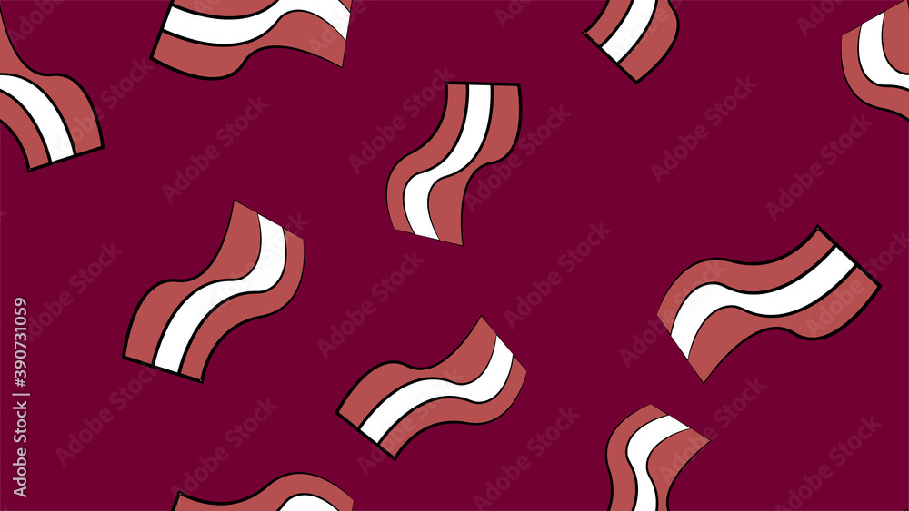 Poster seamless pattern with bacon strips on teal background. vector texture