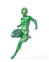 astronaut girl on sci-fi suit in action pose