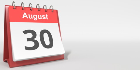 August 30 date written in German on the flip calendar page. 3d rendering