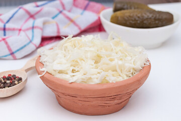 Sauerkraut in bowl. Best probiotic, healthy life concept.