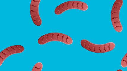Grilled sausage hand drawn outline doodle seamless pattern. Vector sketch illustration of sausage for print, web, mobile and infographics isolated on white background