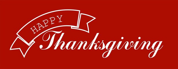 Happy Thanksgiving hand written calligraphic text, vector illustration. Script orange stroke, simple minimalistic calligraphic words isolated on white background, for web banners, greeting cards.