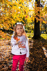 A girl in the autumn park, walk, free time.