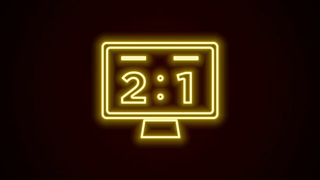 Glowing neon line Sport mechanical scoreboard and result display icon isolated on black background. 4K Video motion graphic animation