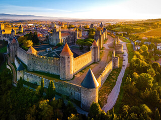 Aerial view of Carcassonne, a French fortified city in France © Alexey Fedorenko