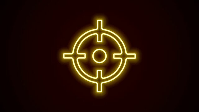 Glowing neon line Target sport icon isolated on black background. Clean target with numbers for shooting range or shooting. 4K Video motion graphic animation