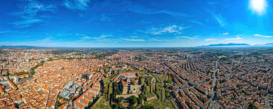Aerial view of the city of Perpignan in France