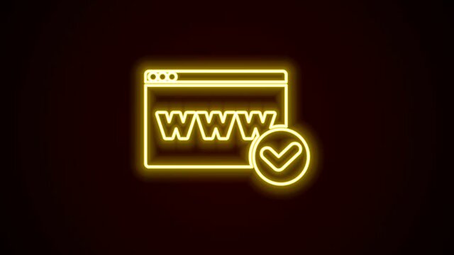 Glowing neon line Website template icon isolated on black background. Internet communication protocol. 4K Video motion graphic animation
