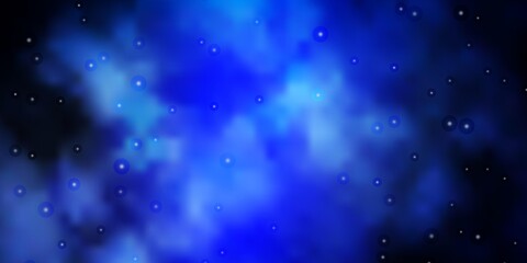 Dark BLUE vector background with small and big stars.