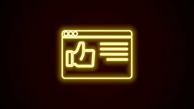 Glowing neon line Browser window icon isolated on black background. 4K Video motion graphic animation