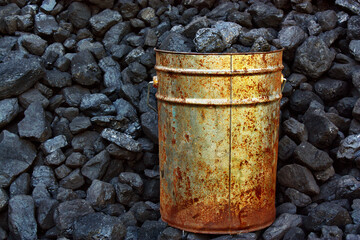 Naklejka premium Pile of coal from mine deposit of black mineral stones