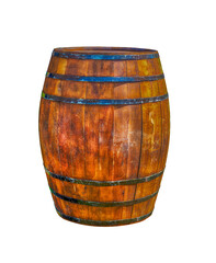 brown oak powder keg for storing ammunition on a white isolated background