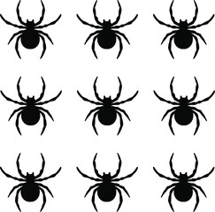 Black spiders pattern with a web heart-shaped. Isolated vector illustration. Use for printing, posters, T-shirts, textile drawing, print pattern. Other spiders patterns in my collections.