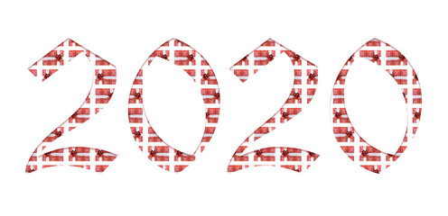 2020 numbers texture red giftbox decor christmas symbol on a white isolated background