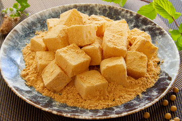 Fried chop rice cake, Glutinous Rice Rolls, Lvdagun close up. Chinese food dessert