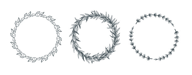 Hand drawn decorative floral round wreath frame