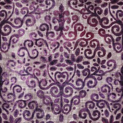 Luxury purple and tan damask seamless pattern. High quality illustration. Mysterious and luxurious grape and beige colored ornamental textured pattern swatch. Fancy and glamorous romantic design.