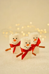 Marshmallow Snowmen Christmas abstract mockup with bokeh lights