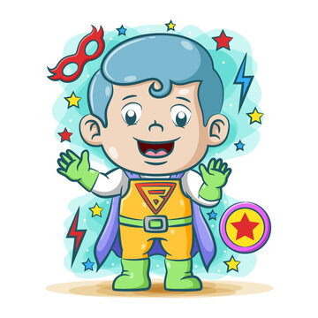 The super heroes daddy using the electric super costume with the stars around him
