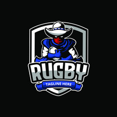 Logo for rugby team and academy with cowboy character mascot