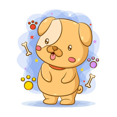 Dog standing and looking the two bones around him