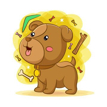 recommend clip art: The baby dog playing with the bones and green boomerang