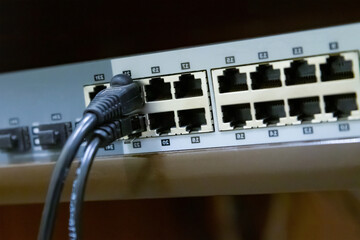 Internet switch with rj 45 cable for local communication closeup