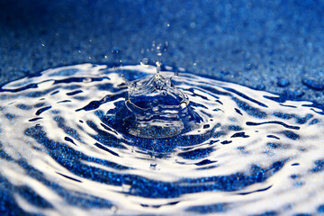 close up of water droplet on blue surface