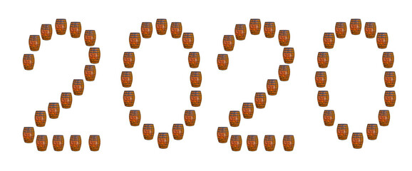 2020 numbers texture oak barrel on a white background symbol of the new year