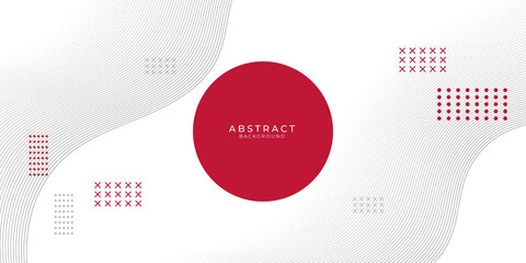 Red white abstract presentation background with circle curve wavy lines dot cross and grey wavy background