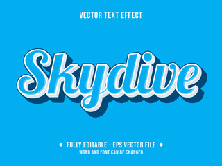 Editable text effect - skydive white and light blue color gradient modern style	
