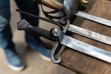sword handle iron openwork hilt a set of edged weapons of a medieval warrior