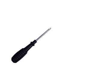 Obraz premium Cross screwdriver with black handle isolated on white background.