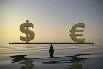 Foreign exchange balance between US Dollar and Euro 3d rendering.