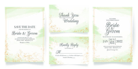 Fototapeta na wymiar wedding invitation card template set with abstract watercolor decoration