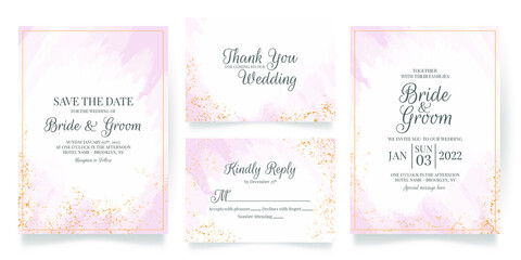 Fototapeta premium wedding invitation card template set with abstract watercolor decoration
