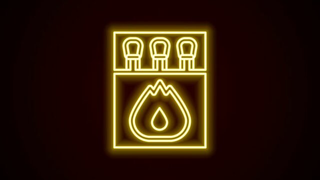 Glowing neon line Open matchbox and matches icon isolated on black background. 4K Video motion graphic animation