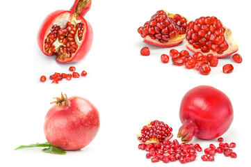 Collection of pomegranate on a white background clipping path