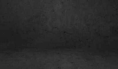 Dark room wall background texture, black floor interior background for aesthetic creative design