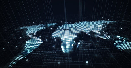 Map of the planet. World map. Global social network. Future. Blue futuristic background with planet Earth. 3d illustration.