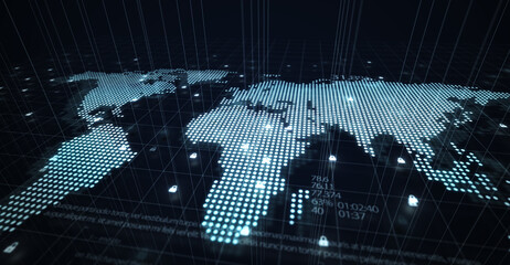 Map of the planet. World map. Global social network. Future. Blue futuristic background with planet Earth. 3d illustration.