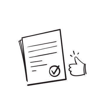 hand drawn doodle document symbol for approval icon, accredited, authorized agreement. isolated