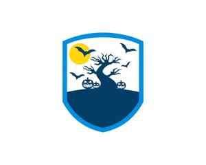 Protection shield with dead tree and halloween pumpkin