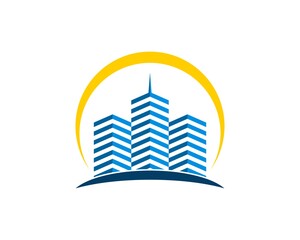 Obraz premium Abstract three building with yellow swoosh