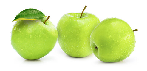 Three green apples isolated on white